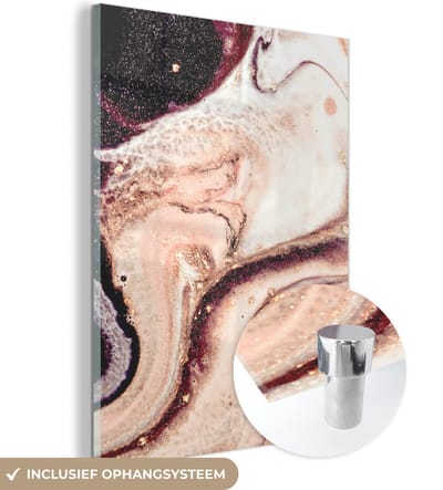 MuchoWow® Glasschilderij 30x40 cm - Schilderij acrylglas - Steen - Marmer - Edelsteen - Abstract - Natuur - Roze - Foto op glas - Schilderijen