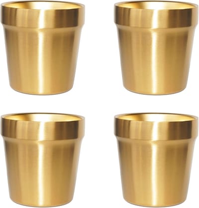 Dubbelwandige geïsoleerde bekers - Set van 4, Goudkleurig, Stapelbaar, Voor Koffie, Thee en Koelbier - Perfect voor Kinderen en Buitenshuis