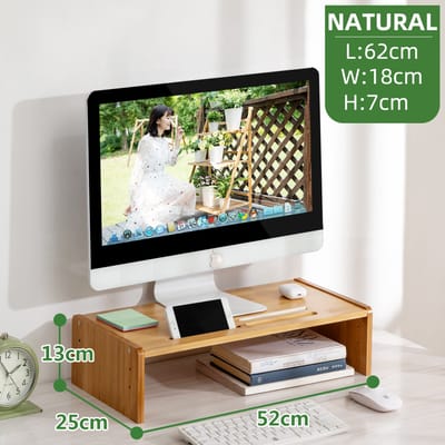 MumaHome Bamboe Verstelbare Laptop Monitorstandaard, Ergonomische Monitorverhoger, Bureau-organizer voor Studie of Kantoor, Natuurlijke Kleur