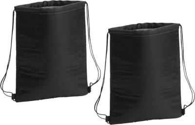 Koeltasje rugzak met draagkoord - 2x stuks - zwart - 32 x 42 cm - drankjes/lunch rugtas - polyester/aluminium