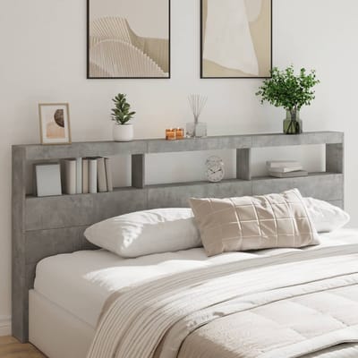 vidaXL - Hoofdbordkast - met - LED-verlichting - 220x17x102 - cm - betongrijs