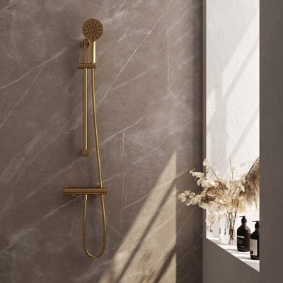Brauer Gold Edition opbouw douche thermostaatkraan SET 02 met glijstang en 3-standen handdouche en doucheslang goud geborsteld PVD
