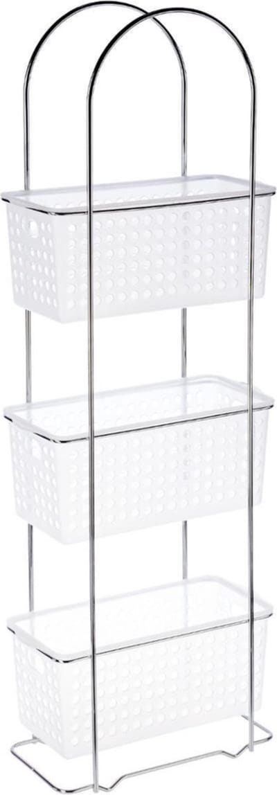 5Five Doucherekje/badkamerrekje staand - metaal/kunststof - met 3 lagen - 30 x 15 x 85 cm - Opberg rekjes voor shampoo/douchegel