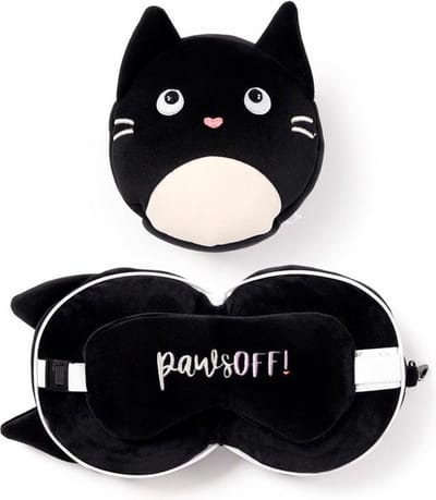 Relaxeazzz Feline Fine knuffel/reiskussen/slaapmasker - 2-in-1 set - voor kinderen- in vliegtuig of auto