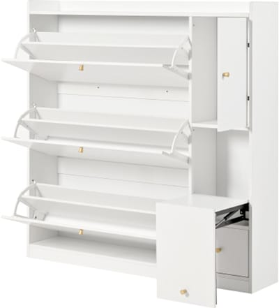 Gotagee Schoenenkast met 3 Klapladen, Opslagorganizer voor de Gang met Lade, Vrijstaand Schoenrek met uitklapbare Zitting voor de gang, , Wit, 119*24*122