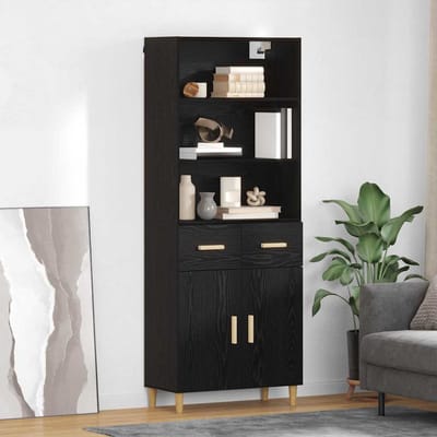 vidaXL - Highboard - Zwart - Eiken - 69,5 - x - 32,5 - x - 180 - cm - Bewerkt - hout