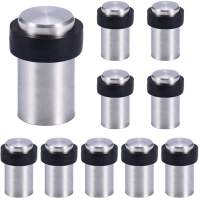 10-Delige Deurstopper Met Rubber - Vloerbevestigde Cilindervormige Stopper 6cm in Roestvrij Staal Met Schroeven
