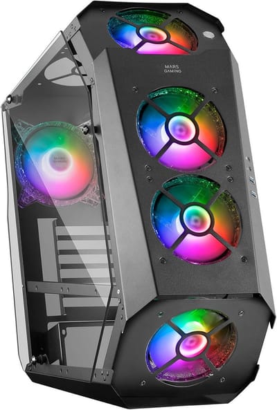 Gaming PC Behuizing ATX Mid-Tower met 5x RGB Ventilatoren en Dubbel Gehard Glas
