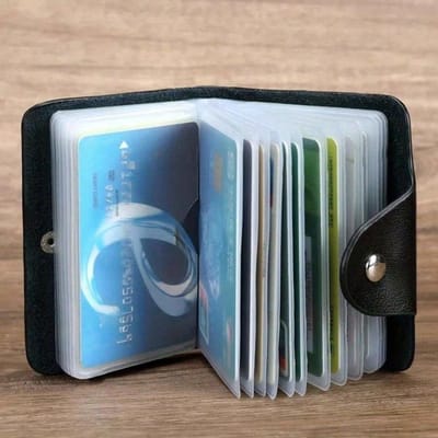 Porte-cartes de visite Antivol Porte-cartes d'identité et de crédit Mode Femme 24 cartes Étui de poche fin en cuir PU Portefeuille porte-monnaie pour femme Carte Black multicolore