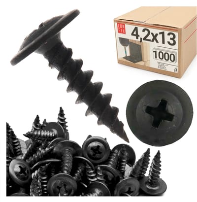 LUN FIX - Set zelftappende schroeven 4,2x13 mm - 1000 stuks - gefosfateerd zwart - voor plaat, kunststof op hout