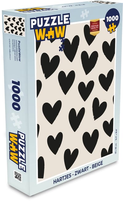Puzzel Hartjes - Zwart - Beige - Legpuzzel - Puzzel 1000 stukjes volwassenen