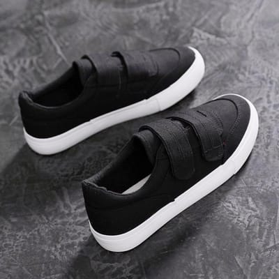 Chaussures blanches de printemps pour femmes, nouvelles chaussures plates polyvalentes en toile à velcro Ulzzang 39 noir
