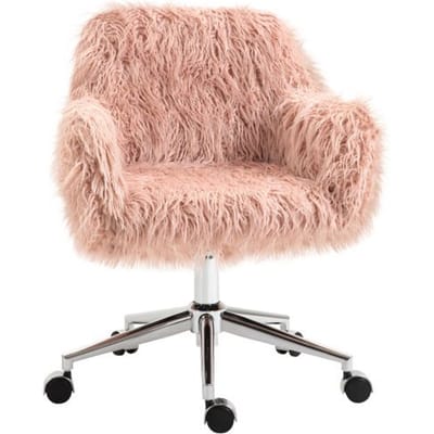 Kantoorstoel - Vinsetto - In hoogte verstelbaar - Ergonomisch - Roze en zilver nepbont roze
