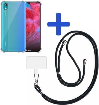Smartphonica Telefoonhoesje Geschikt voor Huawei Y5 2019 Transparant Schokbestendig met Afneembaar Universeel Telefoonkoord - Backcover Case Siliconen ShockProof with Lanyard