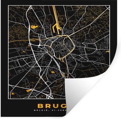 Muurstickers - Sticker Folie - Goud - Brugge - Stadskaart - Kaart - Plattegrond - 30x30 cm - Plakfolie - Muurstickers Kinderkamer - Zelfklevend Behang - Zelfklevend behangpapier - Stickerfolie