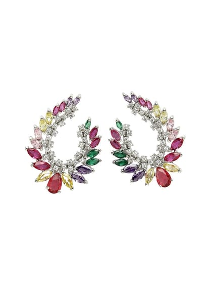 AVANT-GARDE PARIS Crystals Studded Arc Earrings - Oorknopjes - Multi - Metaal - Rhodium Plating - Kristallen - Minimalistisch Design - Voor Vrouwen