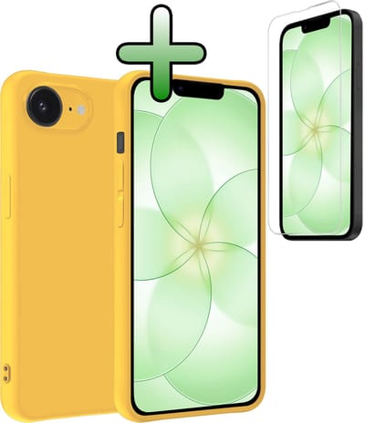 Hoesje Met Screenprotector - Geschikt voor Apple iPhone 17e - Sterk & Shockproof - Back Cover - Siliconen Case - Telefoon Hoes - Geel