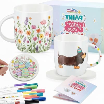 Creatieve DIY Keramische Mokken Set met Porseleinmarkers en Onderzetters voor Persoonlijke Cadeaus