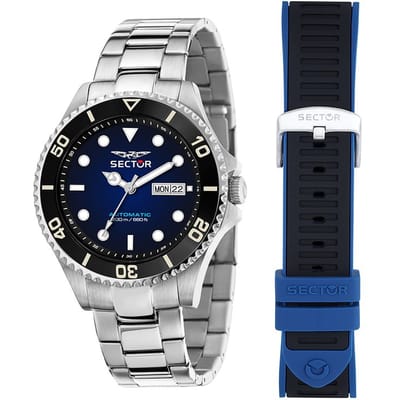 Sector No Limits - heren horloge - R3221161003 - 230 Automatic - 3H - Roestvrij staal - siliconen - zilverkleurig - blauw - zwart -43 MM