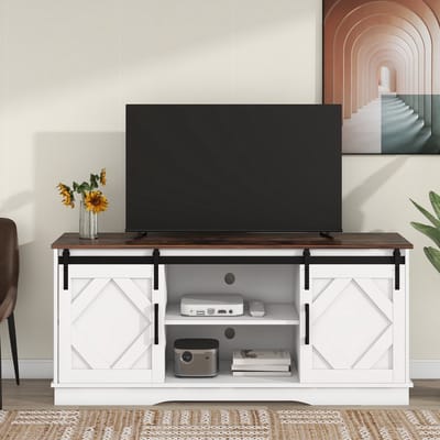 Sweiko Grote TV kast, TV stand, entertainment centrum, met 2-klassieke schuifdeuren, verstelbare planken, restaurant, platteland, villa, modern ontwerp, 150*40*60cm