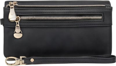 Dames Kunstleren Portemonnee Grote Capaciteit – Zwart – Dubbele Ritssluiting Clutch Schoudertasje – Multifunctionele Telefoon Portemonnee met Muntvak, Kaarthouder en Meerdere Zakken