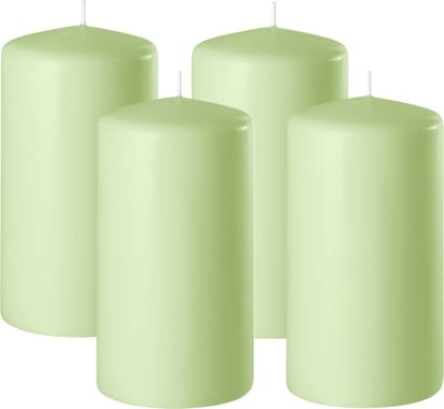 Enlightening Candles Cilinderkaars/stompkaars - 4x - lichtgroen - D6 x H10 cm - 36 branduren - Dikke kaarsen - Voor kandelaar of plateau