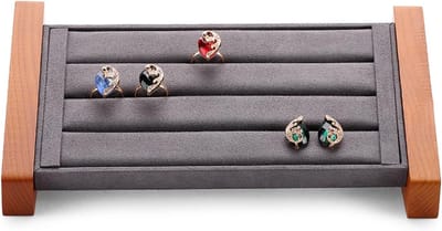 Opbergbakje Ringen Oorbellen - Displayrek Sieraden - Sieraden Presenteren - Elegante Microvezel - 25x13x7.5 cm - Grijs