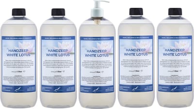 Handzeep White Lotus 1 liter - set van 5 stuks - met gratis pomp - Voordeelverpakking