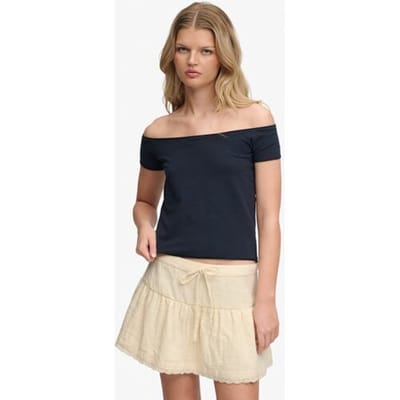 Superdry Bardot Off-shoulder Top Slanke Pasvorm Blauw Grootte: 42