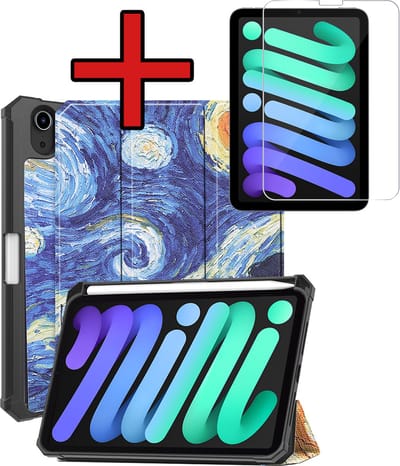 Hoesje - Geschikt voor Apple iPad Mini 7 (2024) - 8.3 inch - 7e Generatie - Met Screenprotector - Trifold Bookcase Hoes - Hard Cover Case - Met Uitsparing Geschikt voor Apple Pencil - Hardcover Book - Tablethoes - Sterrenhemel