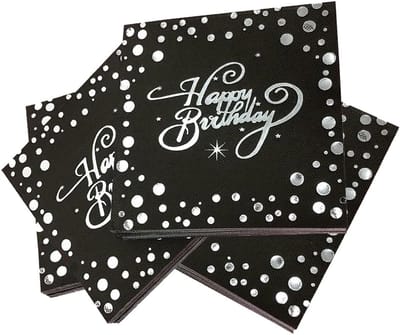 Famanu - Verjaardagsservetten – 40 stuks – Happy Birthday Design – Luxe Tafeldecoratie met Zilveren Print