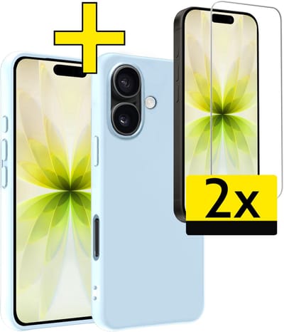 Hoesje - Met 2x Screenprotector - Geschikt voor Apple iPhone 17 - Sterk & Shockproof - Back Cover - Siliconen Case - Telefoon Hoes - Telefoonhoesjes - Lichtblauw