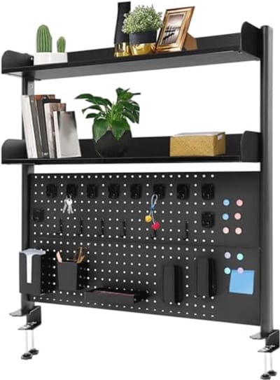Klein Bureau met Pegboard en Boekenkast - 3 Niveaus Organizer voor Computer en Accessoires