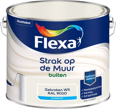 Flexa - Strak Op De Muur Buiten Zijdemat - Gebroken Wit / Ral 9010 - 2,5 L