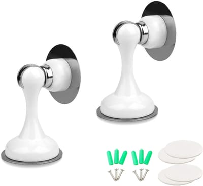 2 stuks - Deurstop - magnetische deurstoppers - deurstopper van roestvrij staal - sterke magnetische deurstopper - met lijm en schroeven - voor gang, slaapkamer, keuken, badkamer - 80*55*55 cm - wit