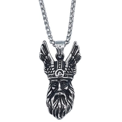 Tesoro Mio Michel - Viking Ketting - Gezicht Van Odin - Edelstaal L 65 cm, B 2 mm - Hanger 4.9 x 2.7 cm