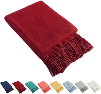 Decoratieve gebreide plaid met franjes, zacht en comfortabel, ideaal voor bank en bed (rood, 50x60 cm)