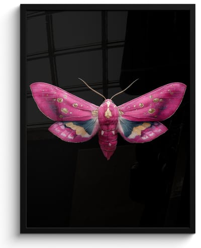 Poster in lijst - Fotolijst 50x70 cm - Posters - Vlinder - Roze - Nachtvlinder - Posterlijst zwart - Decoratie - Wanddecoratie woonkamer - Muurdecoratie slaapkamer