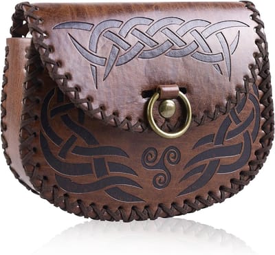Vintage Faux Leather Middeleeuwse Heuptas met Embossing, Draagbare Tas voor LARP en Ren Faire - Unisex Bruin, Ideaal voor Cosplay en Festivals
