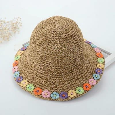 Chapeau de Paille Tissé Creux à Fleurs pour Femmes en Été Grand Bord pour Pêcheurs, Vacances à la Plage Ombrage et Protection Solaire One size