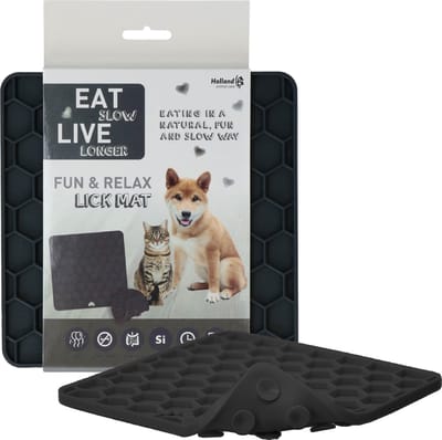 Eat Slow Live Longer Honingraat Likmat 23 x19 cm - Likmat Honden en Katten – Anti Schrok – Slowfeeder – 100% Siliconen - Likplaat voor Huisdieren - Vaatwasserbestendig – Voerpuzzel Kat - Grijs