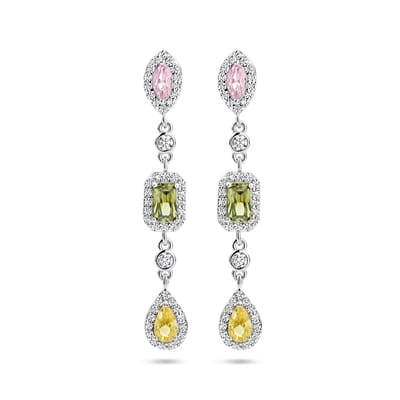 YO&NO - Oorbellen - Zilver - Oorhangers - Zirkonia Halo - Steker - Zilver 925