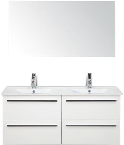 Seville Badmeubelset 120 cm - 4 Laden Wit Hoogglans - Keramische Wastafel Wit Enjoy met Spiegel