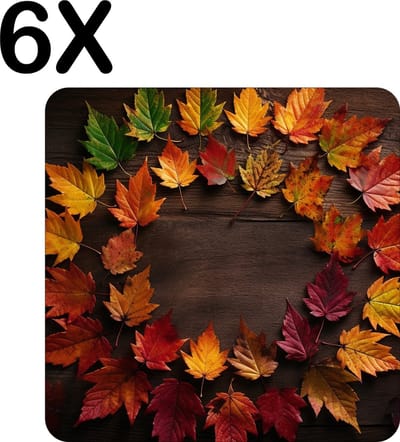 Luxe Placemat - Cirkel van Herfst Bladeren - Seizoen - Set van 6 Placemats - 50x50 cm - 2 mm dik Vinyl - Anti Slip - Afneembaar