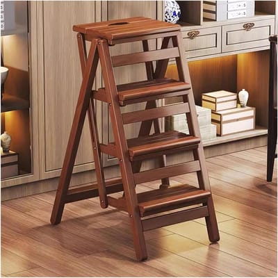 Houten Trapje - Opstapje Krukje - Hoge Spullen Pakken - Opvouwbaar Ontwerp - 3 Treden - Houtkleur