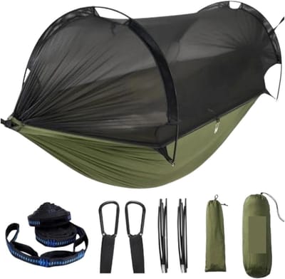 Campinghangmat met klamboe - Reishangmat lichtgewicht - Buiten ontspannen - Scheurbestendig nylon - Tot 227 kg - Groen