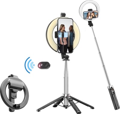 Xssive Selfie Stick Tripod & Ring Light - Ringlamp met Statief Smartphone - Selfiestick met Licht & Bluetooth Afstandsbediening