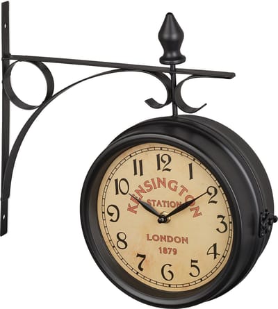 stationsklok dubbelzijdig - Londen - vintage wandklok - op batterijen - retro