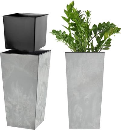 KADAX Bloempot, bloembak van kunststof, plantenbak voor bloemen, binnen en buiten, tuin, balkon, terras, huis, weerbestendig, imitatie rotan (betongrijs, 36 cm hoog)