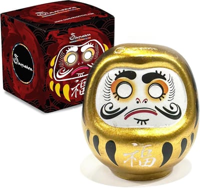 Japanse Geluksbrenger - Daruma Amulet - Doelen Stellen - Symbool Vastberadenheid - 5 x 5 x 5 cm - Goud